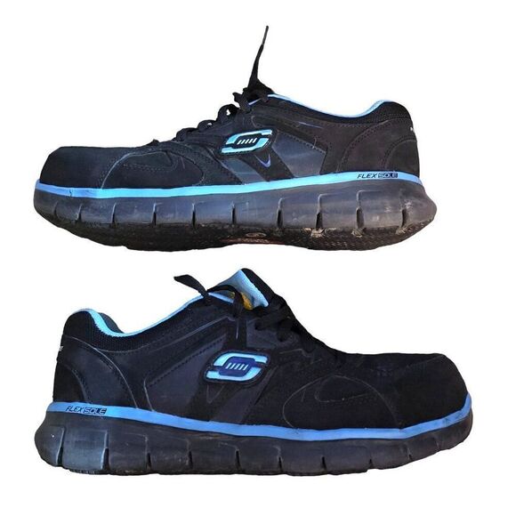 Woman's Skechers Flex SR Work Shoes Black & Blue Alloy Toe Size 10 Lightly Used - Picture 4 of 8